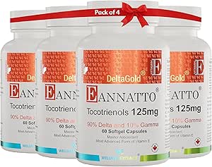 WELLNESS EXTRACT Eannatto Tocotrienols Vitamin E ergänzt Tocopherol Free, Non-GMO, Gluten Free & Antioxidant 125MG 60 Softgels (Pack von 4)