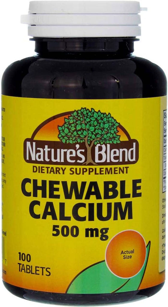 Mélange naturel de calcium à croquer 500 mg, 100 comprimés (paquet de 5)