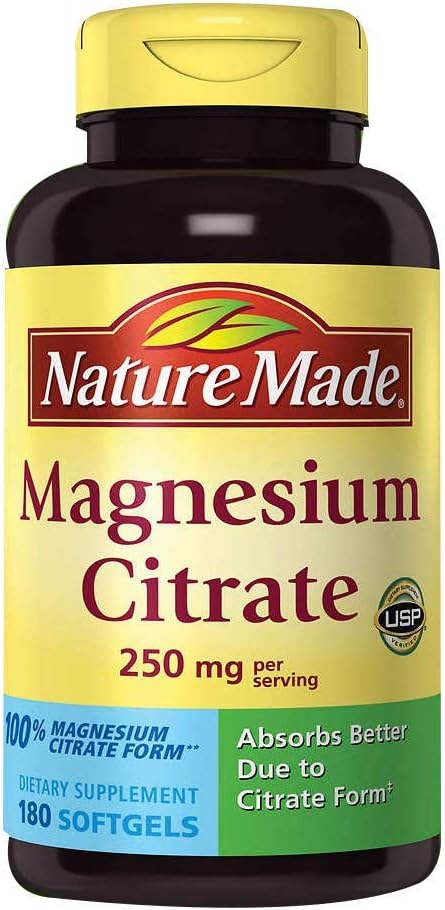 Nature Made Magnesium Citrate 250 mg Nahrungsergänzungsmittel (Netcount 180 Weichgel), 180Count