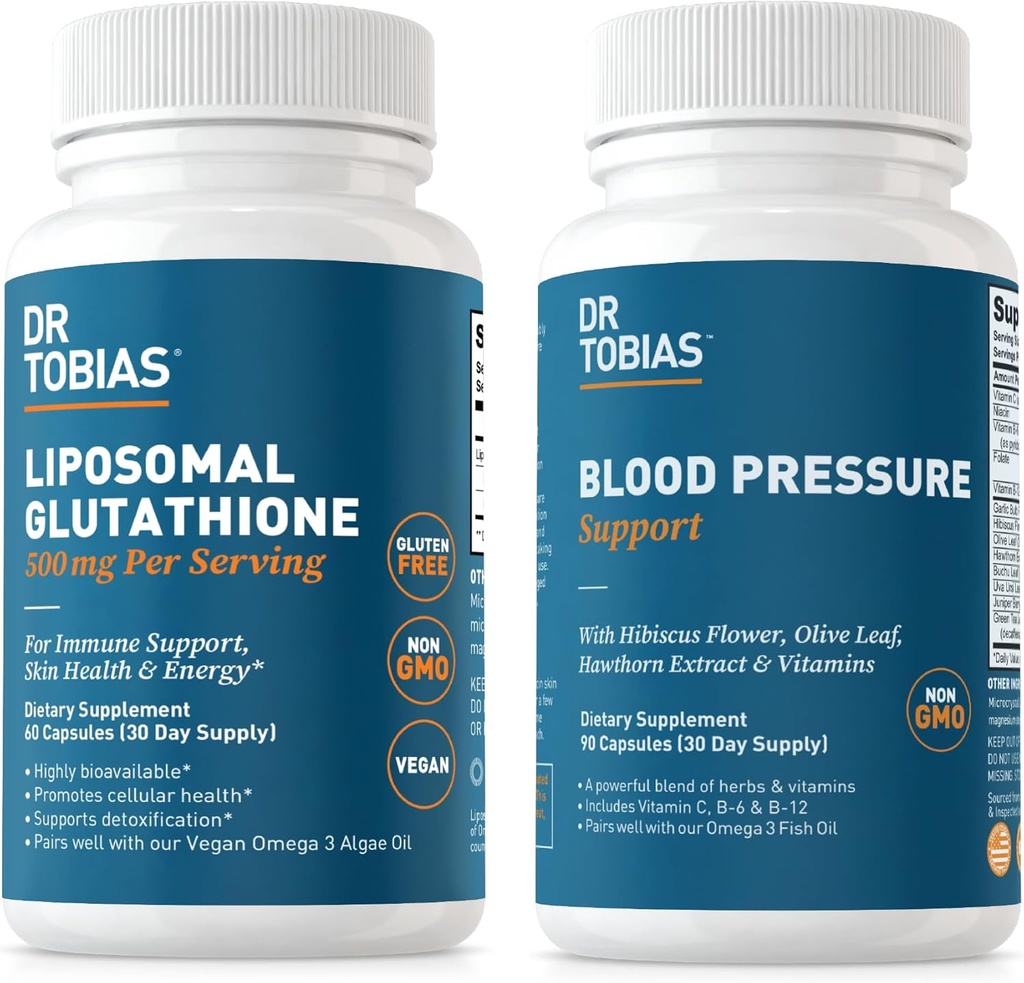Dr Tobias Soutien de la pression artérielle et Glutathion liposomique - soutient la santé circulatoire, la désintoxication et la fonction immunitaire - non-OGM