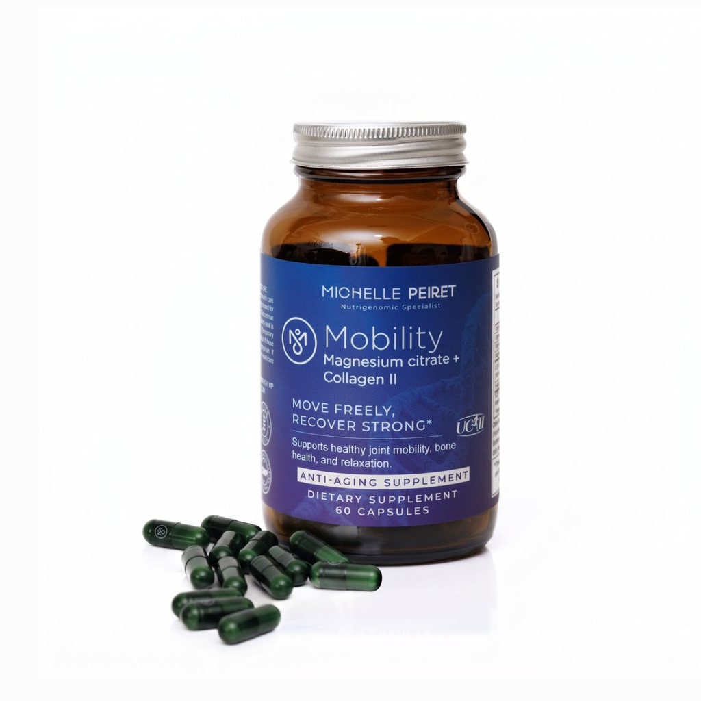 Mobilità - Magnesio + Collage Integratore con Acido Ialuronico & Vitamina C | Supporta Bones, Giunti & Muscoli | Gluten-Free & Non OGM | 60 Capsule per Uomini & Donne