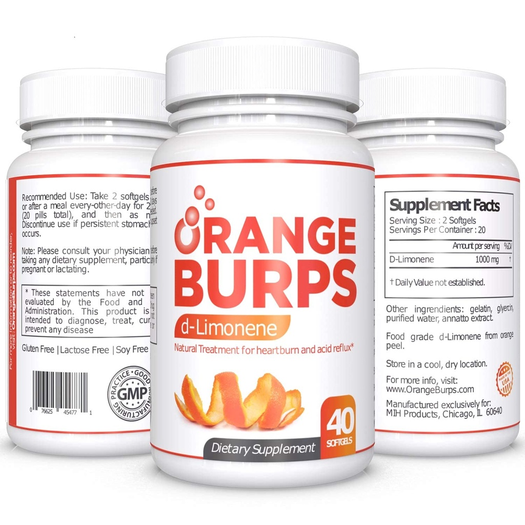 Orange Burps | D-Limonen-Ergänzung - Säure Reducer (Antacid for Acid Reflux), Sodbrennen Relief, GERD Relief und Verdauungshilfe | Orange Peel Extract for Health and Wellness (1.000 mg, Pack of 3)