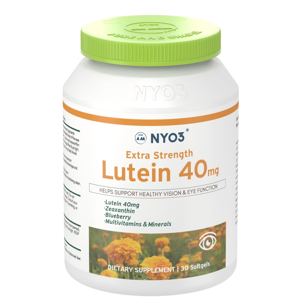 NYO3 Lutein & Zeaxanthin 40mg mit Blueberry, 30 Softgels Augen Vitamine und Mineralergänzung– Eye $ Vision Health | Antioxidans Support