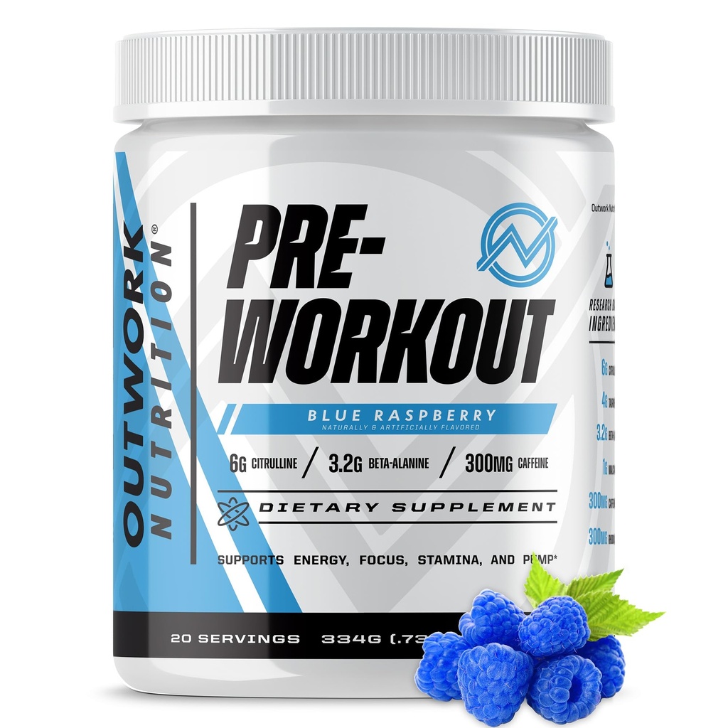 Prelavoro nutrizionale per gli uomini e le donne - Nootropic Pre allenamento senza Creatina, Polvere pre-allenamento con Taurina Rhodiola Citrulline Malate Beta Alanine Caffeina (Blue Raspberry)
