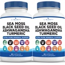 Sea Moss Huile de graines noires Ashwagandha Turmeric Bladderwrack Burdock - avec Manuka, miel Dandelion, vinaigre de cidre noir sans gluten - 2-pack