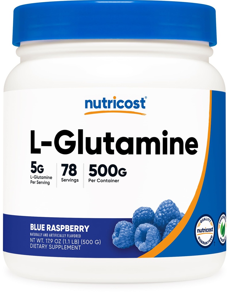 Nutricost L-Glutamin Pulver (500 Gramm) (Blauer Himbeer)