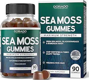 Irish Sea Moss Gummies 3000mg (90 Gummis mit Bladderwrack & Burdock Root - Raw Seamoss für Schilddrüse, Energie und Immununterstützung) Third Party Tested, Vegan Safe, No Fillers & Made in USA