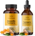 HERBAMAMAMA Boswellia e kit curcuma - Bundle di 2100 mg Boswellia Turmeric & Liquido con Black Pepper Tincture 2 fl oz - Vegan, Non OGM, Sugar & Alcohol-Free - 2 Pack