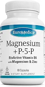 EuroMedica Magnesio + P-5-P - Integratore di supporto per la salute del cuore - Integratore alimentare con vitamina B6, Zinco e Magnesio - Pyridoxal-5-Phosphate Vegan Capsule Supplement - 60 Capsule