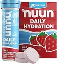Tabelle di elettrolita giornaliere Nuun con magnesio, calcio, potassio, cloruro e sodio, senza glutine, senza zucchero, & Vegan, aroma di fragola selvatica, 8 Pack (80 Servings Total)