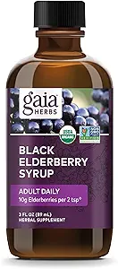 Gaia Herbs Black Elderberry (Sambucus Nigra) Syrup Adult Daily - Immune Support Supplement - con USDA Certified Organic Black Elderberries for Immune System Support - 3 Fl Oz (9-Day Supply)