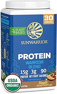 Polvere di proteine organiche a base di piante solari | Polvere di proteine organiche vegana aromatizzata con aminoacidi BCAA e miscela di pea di semi di canapa | Filler di latte di soia non OGM & Gluten Free (Maple, 30 Servings)