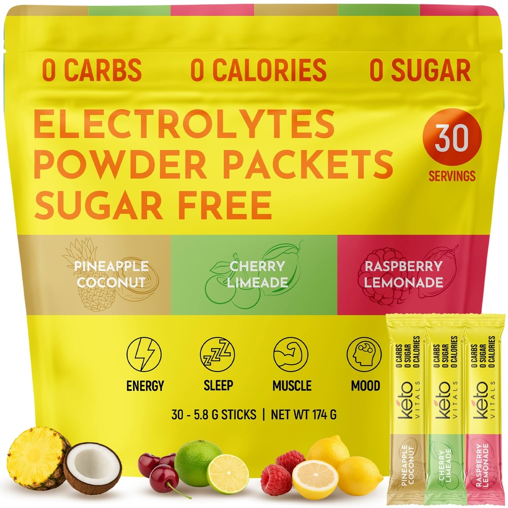 Polvere Tropicale di Keto Vitals senza zucchero - Elettroliti con Potassio, Magnesio, Sodio, & Calcium - Polvere di elettrolito senza zucchero Miscela & Polvere di idratazione, 30 Serve