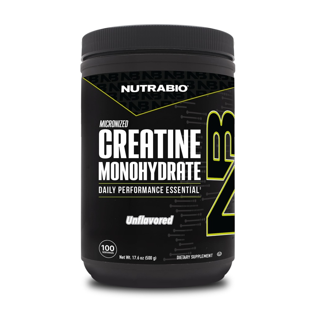 NutraBio Pure Micronized Creatine Monohydrate Powder Supplement, Unflavored, (500 g) - Supporta Bulk Muscle Energy, Recupero e Forza - HPLC Testato Creatina Polvere Supplemento per Uomini e Donne