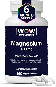 WOW Suppléments Magnésium 400 mg Complexe - Supplément pour les hommes et les femmes - Citrate, Aspartate et Oxyde de magnésium 400mg - 180 Capsules