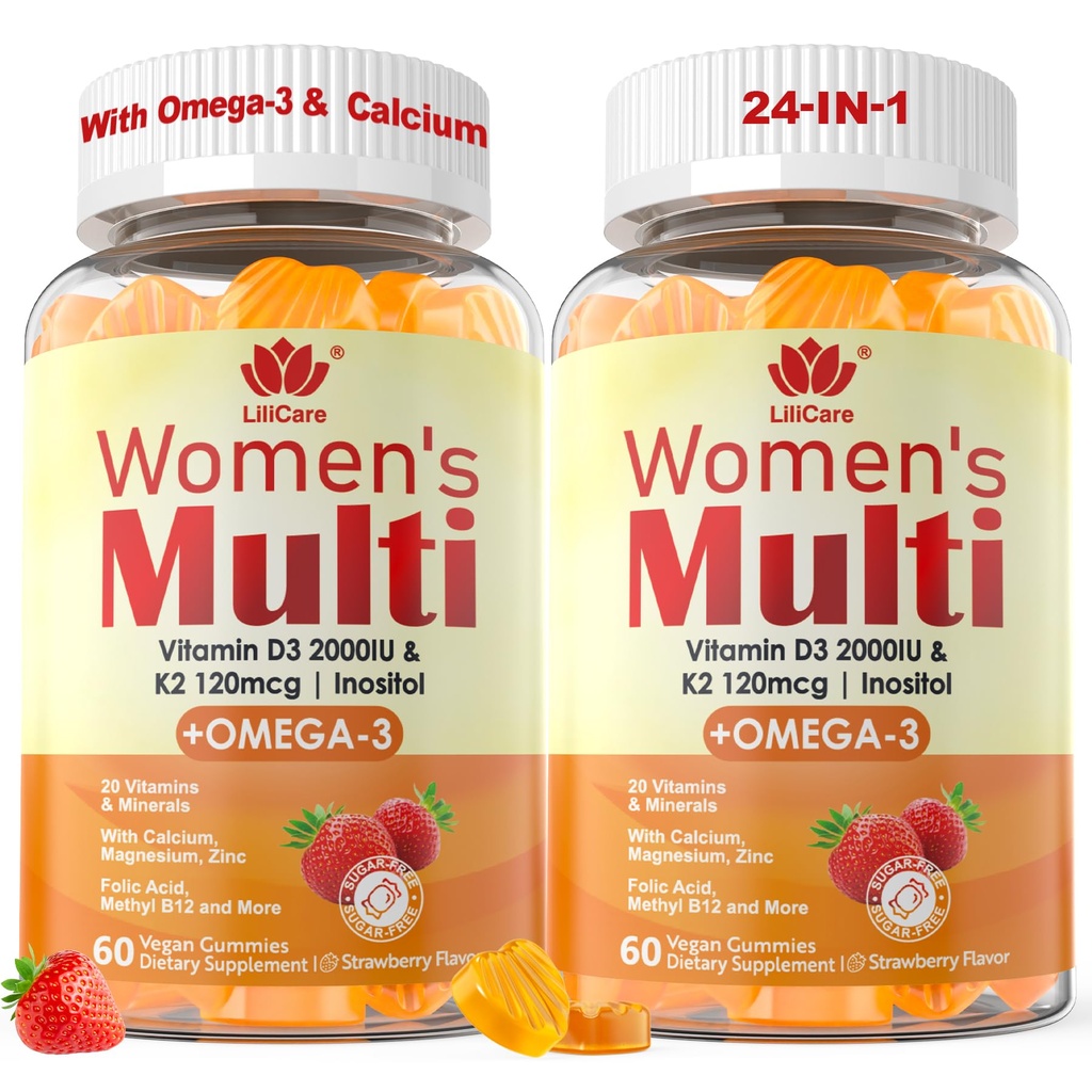 Mummia Multivitaminica femminile con Omega 3 (DHA/EPA), Vitamina D3 K2, Calcio, Inositolo, Daily Womens Vitamin A C E B Complex, L-metilfolato, Methyl B12, Sugar Free Methylated Multivitamins Minerals, 120Cts