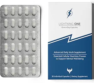 Lightning One Supplément de soutien cérébral avancé pour la fonction cérébrale optimale - Supplément énergie et focus une fois par jour - Concentration ultra-haute et absorption de classe mondiale - 30 capsules