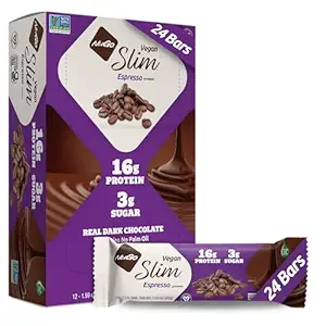 Nugo Slim Dark Chocolate Espresso, 16g Vegan Protein, 3g Zucchero, 7g Fibra, Carburo Basso Net, Keto Friendly, Gluten Free, 24 Conte