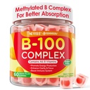 Gommies complexes Super Vitamine B - Toutes les vitamines B incluant le méthyl B12, B1, B2, B3, B5, B6, Biotine, Méthylfolate avec la vitamine C, Choline, Inositol, PABA pour l'énergie, le cerveau et le soutien immunitaire, sans sucre