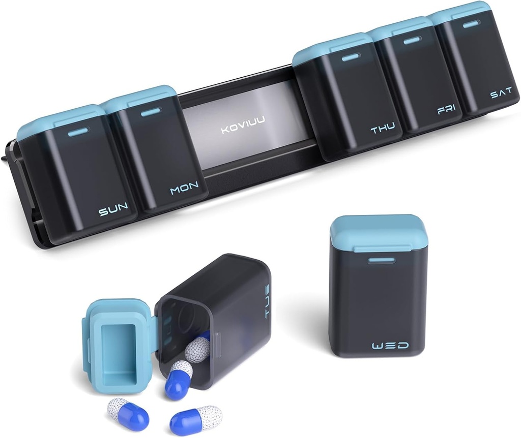 Organisateur hebdomadaire de pilules magnétique, amovible boîte à pilules 7 Jour 1 fois par jour, grand voyage cas de pilule, semaine une fois par jour dispensateur de médicaments, porte-conteneur de médicaments pour supplément vitamine, bleu