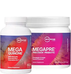 Microbiome Labs Knochengesundheitsunterstützung Bundle - MegaQuinine Complete Vitamin K Supplement K1 & K2 MK-7 (60 Kapseln) + MegaPre Prebiotic Powder (2.1oz)