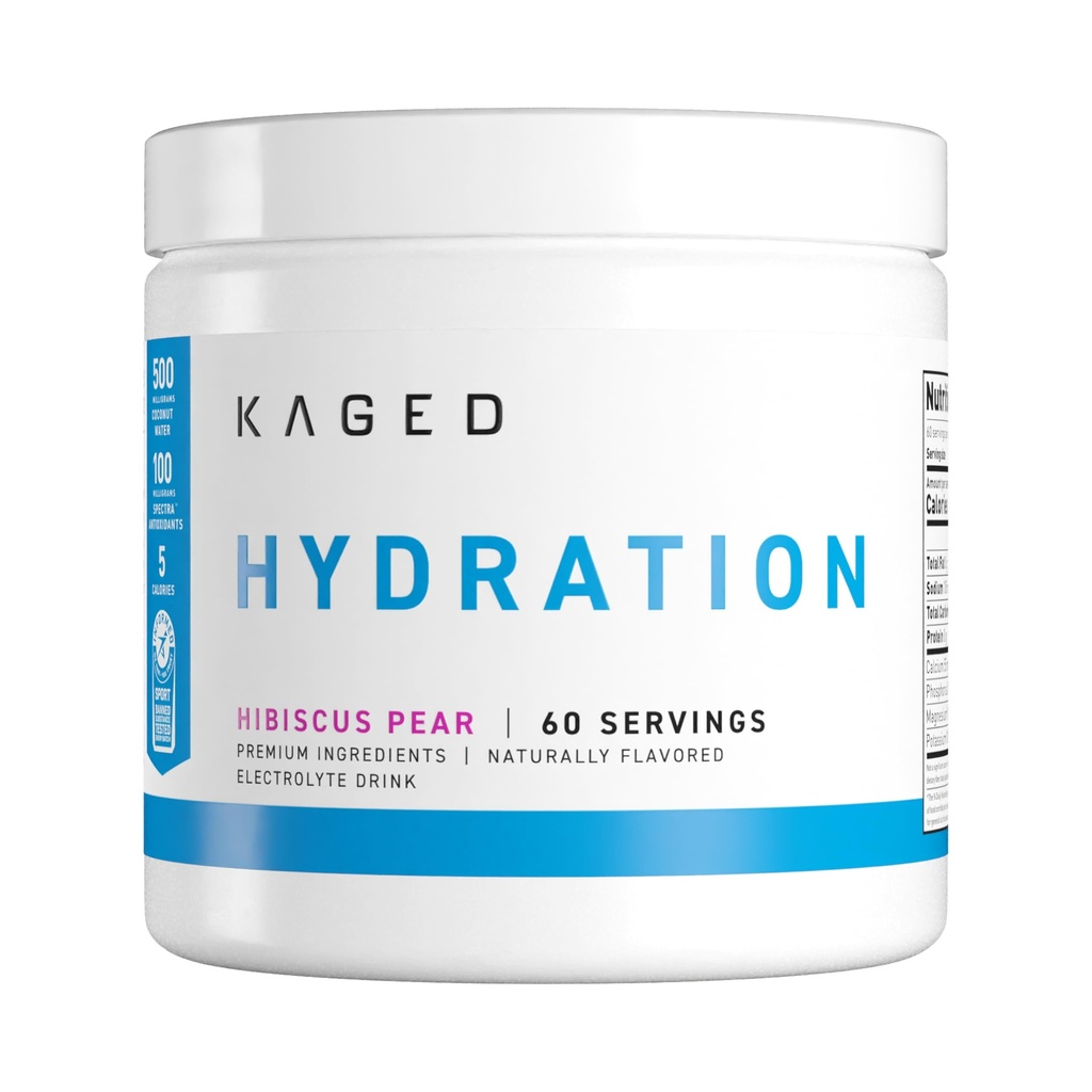 Poudre d'électrolytes kaged Hydra-Charge de Hibiscus Mélange de boissons de sport pré, post, intra-entraînement