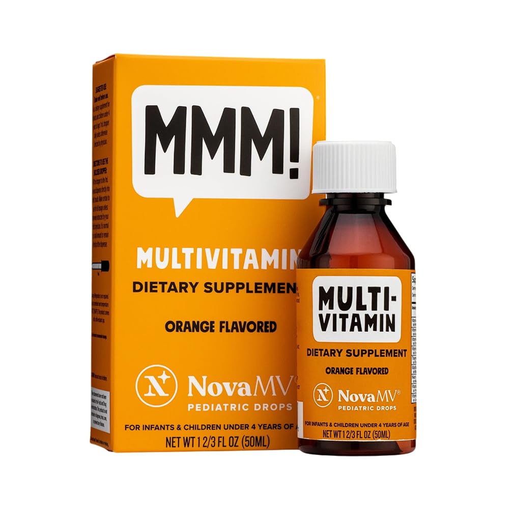 NovaFerrum MMM | Multivitamina per bambini, neonati e bambini | Vitamina C, D3, E | Gluten Free Certified | Sugar Free | No Artificial Colors | Ages 4 & Under | Orange Flavored | 2 Fl Oz (50 mL)