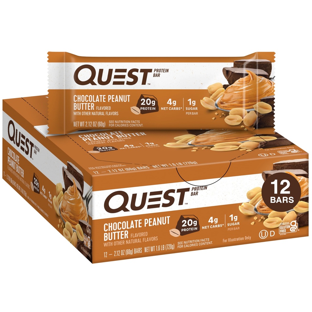 Quest Nutrition Schokolade Peanut Butter Bars, 20g Protein, 1g Zucker, 4g Net Carb, Glutenfrei, Keto Friendly, 12 Count