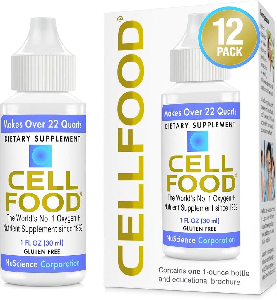Cellfood Oxygen Boost - 1 fl oz, 12 Pack - Supplément d'oxygène liquide - Sans gluten, Cert. Kosher