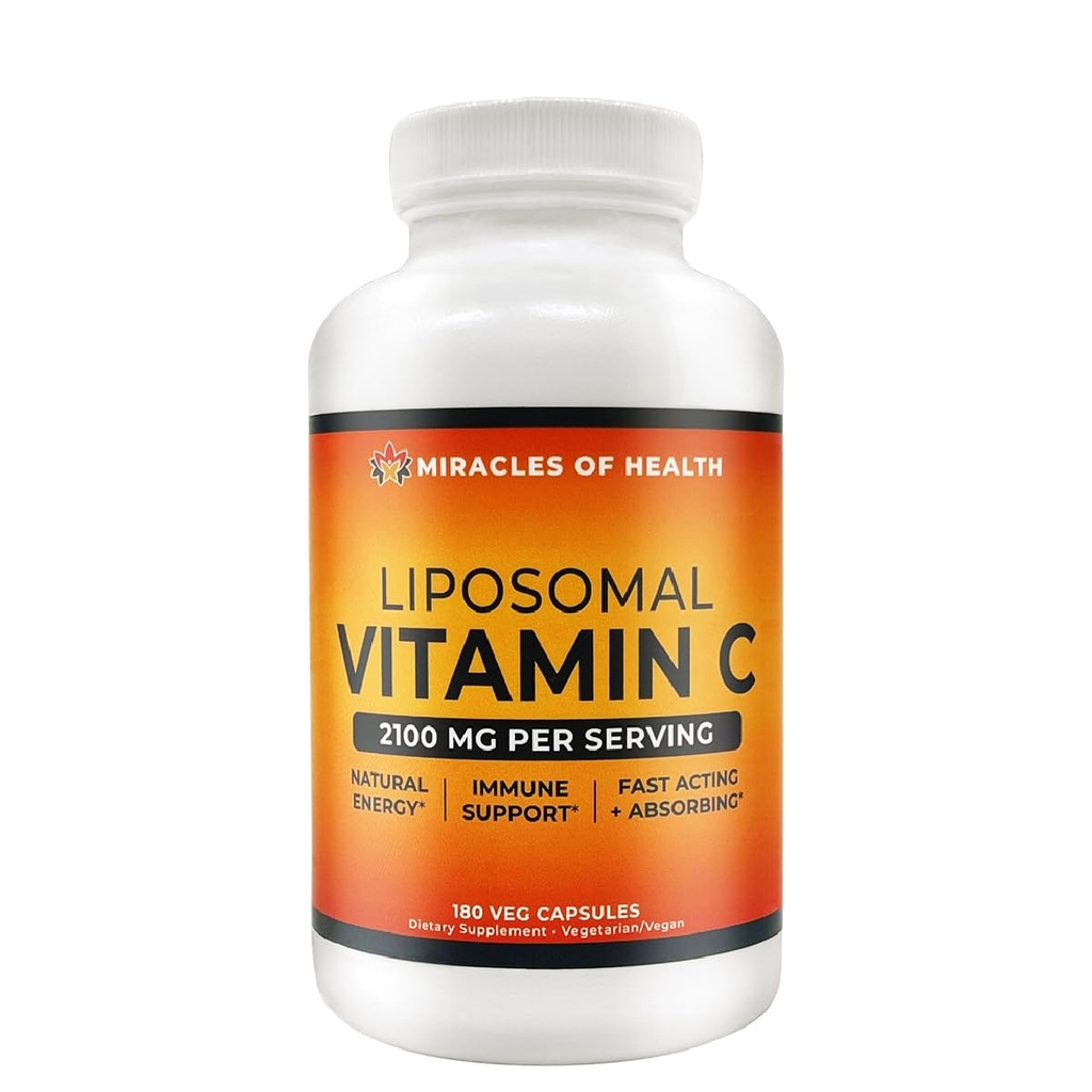 Vitamina Liposomal C 2100mg | 180 capsule vegetali, alimentazione di 60 giorni | Biodisponibilità assorbente veloce | Potente Antiossidante & Integratore di supporto immunitario