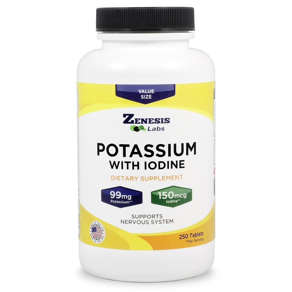 Gluconate de potassium 99mg + 150mcg d'iode de Kelp Bulk (250 comprimés/bouteille)