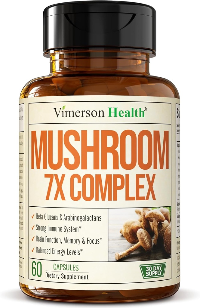 Potente Mushroom Complex con Tail Turchia, Lions Mane Extract, Shiitake Mushrooms, Reishi, Cordyceps, Maitake, Chaga & More – 7-in-1 Mushroom Supplemento per Clarity Mentale, Natural Energy & Focus