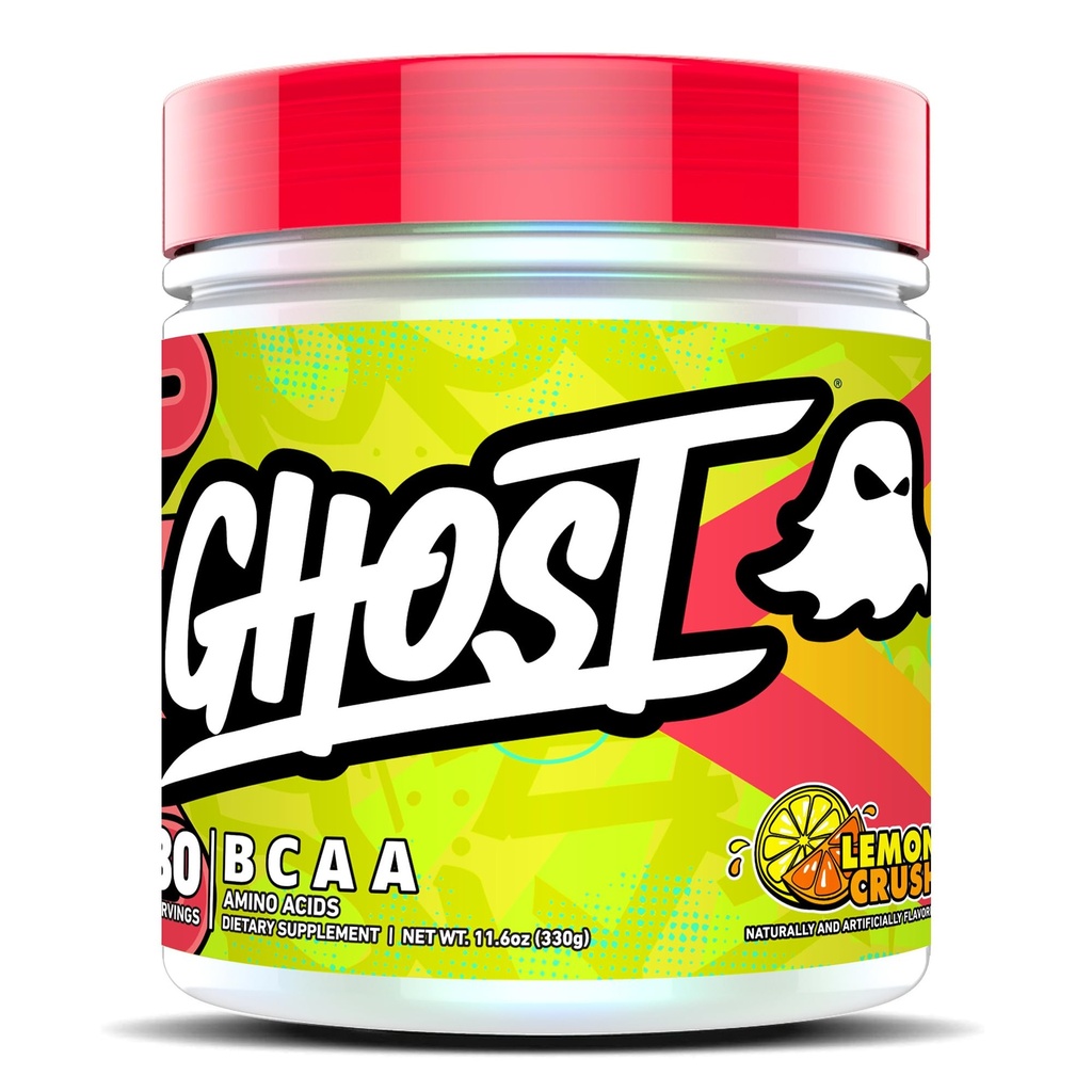 GHOST BCAA Powder Amino Acids Supplement, Lemon Crush - 30 Servings - Sugar-Free Intra, Post & Pre Workout Amino Powder & Recovery Drink, 7G BCAA
