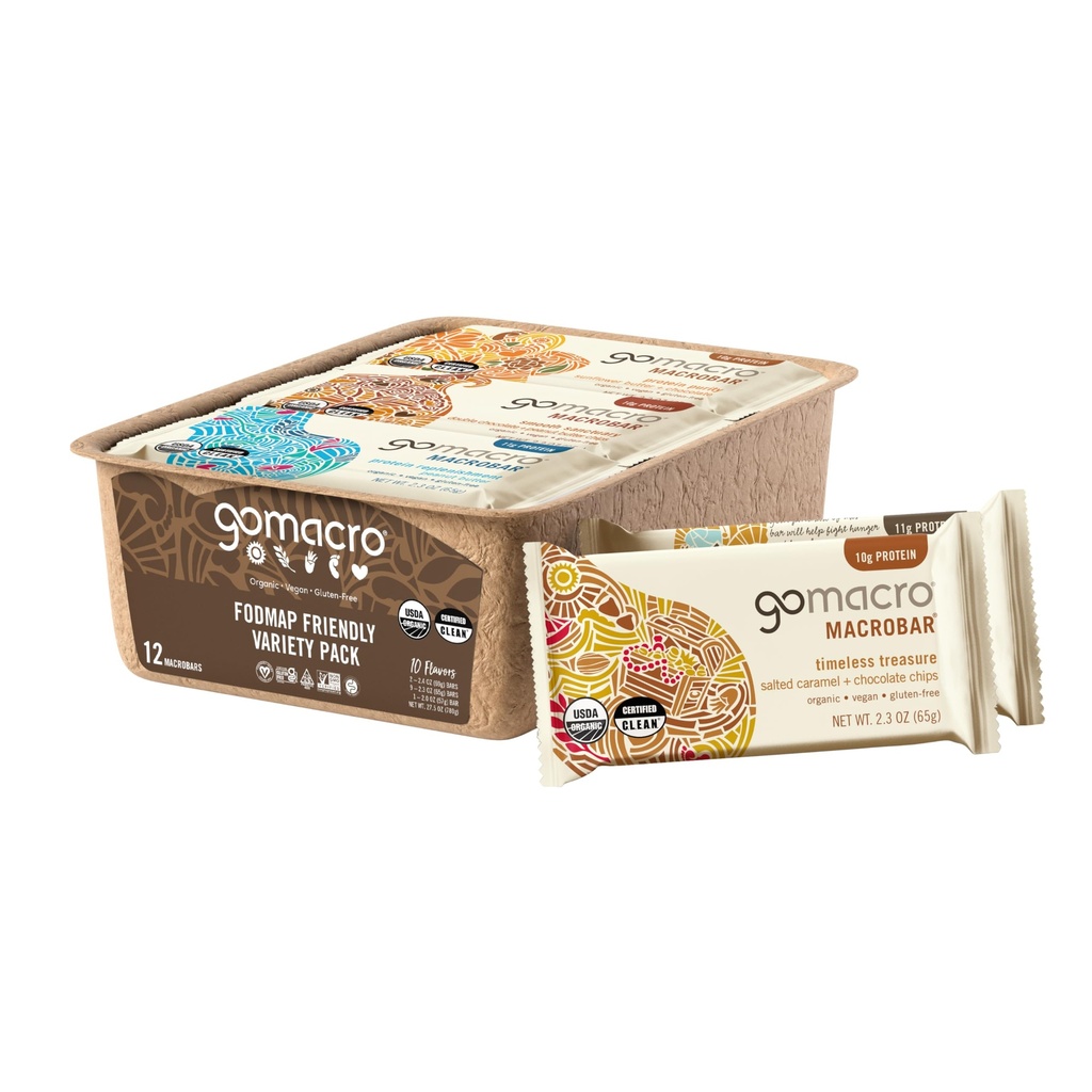 Gamme de protéines végétales biologiques GoMacro Macro Bar - Pack de variétés compatibles FODMAP (2.0-2.3 Barres d'once, 12 Nombre)