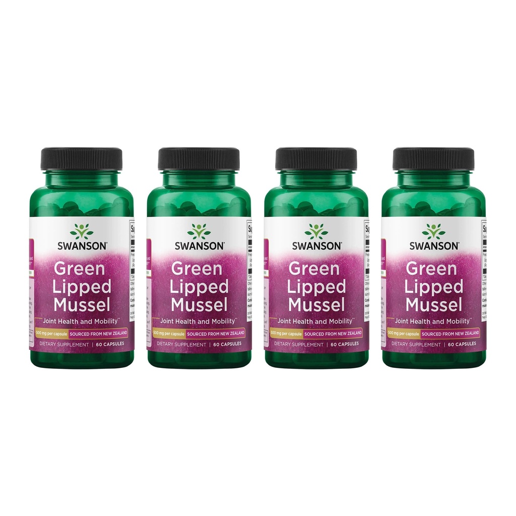 Swanson Green Lipped Mussel (Freeze-Dried) - Neuseeland Joint Health & Mobility Supplement - Natural Formula May Support Heart Health & Digestive Function - (60 Kapseln, je 500mg) (4 Packung)