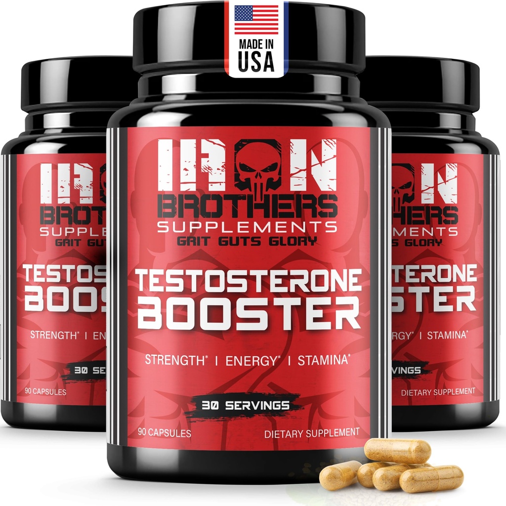 Iron Brothers Men’s Testosterone Support Supplement – Tribulus, Tongkat Ali, Ashwagandha & DIM – Daily Performance & Vitality Formula – with Fenugreek & Zinc – 90 Day Cycle – 270 Capsules
