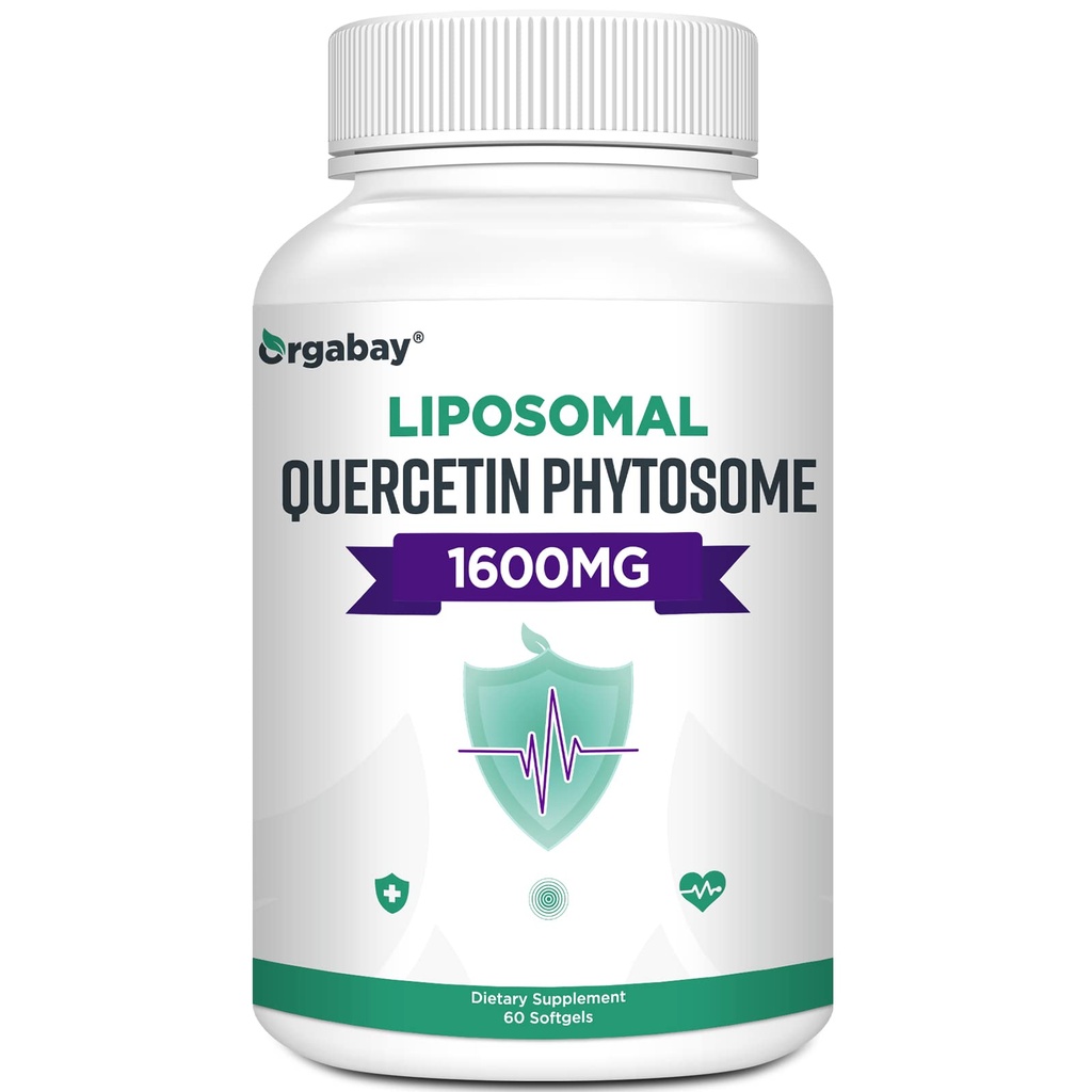 Orgabay Liposomal Quercetin Phytosome 1600 mg,Bromelain 200mg,Zinc 30mg,Vitamin C Turmeric 40 mg, Höchste Absorption,Quercetin Complex, 60 Softgels