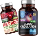 N1N Premium Blutzirkulationsergänzung [8 Leistungsstarke Kräuter & Vitamine] und Bio-Beet Wurzelkapseln, 1300mg zur Unterstützung von Herzgesundheit, Blutzirkulation und Blutdruck, 2 Pack Bundle