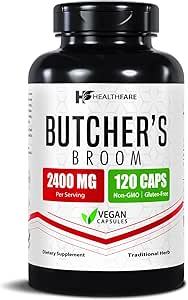Integratore di funghi per la salute delle macellerie | Estratto di capsule 2400mg | 120 pillole vegetariane | Supplemento di radice di erbe premium | Circulation & Vein Support | Non OGM, Gluten-Free | Made in USA
