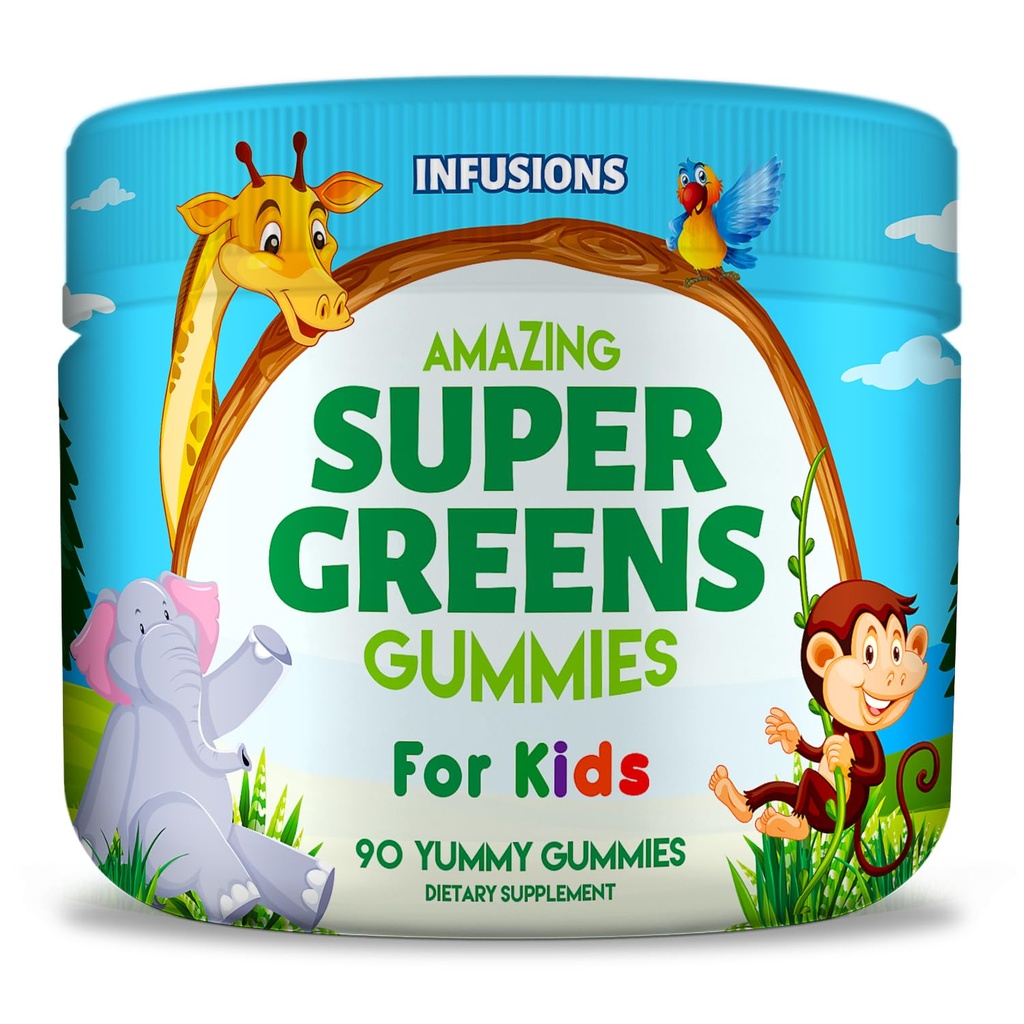 Infusioni Super Green Gummies per bambini 90 Conte Superfood Booster Soft e Delicious 8 potenti miscele Vegan Friendly Gluten Free & Non-GMO