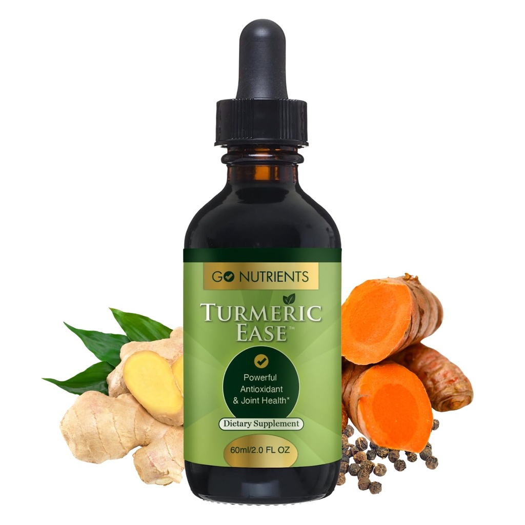 Go Nährstoffe Turmeric Ease - Organic Turmeric Supplement mit Curcumin, Ginger & Black Pepper – Flüssige Tropfen Extrakt Tincture für schnelle Absorption – Unterstützt Joint Health & Immune Defense – 2oz