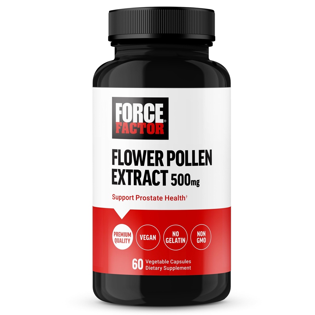 FORCE FACTOR Flower Pollen Prostate Support Supplemento per la salute degli uomini, Prostate Health Supplement, 500mg Flower Pollen Capsules, Vegan, No Gelatin, Non OGM, 60 capsule