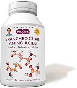 ANDREW LESSMAN Acides aminés à chaîne ramifiée 180 Capsules - Formule BCAA essentielle pure et libre : Leucine, Isoleucine et Valine. Hypoallergénique. Capsules faciles à avaler. Pas d'additifs.