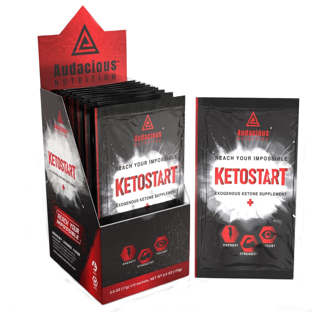 KetoStart+ | Exogene Ketone Pulver mit Elektrolyten für Energie, Stärke & Fokus | mit Koffein | Raspberry Lemonade Flavor Elektrolytpulver (10x Ketone Getränke Mix Packets)
