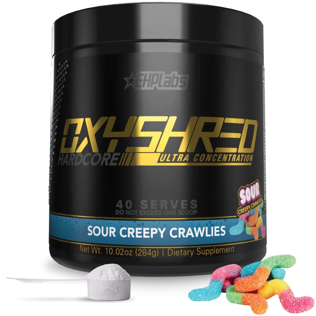 EHP Labs OxyShred Hardcore Super Dosed Pre Workout Poudre - Préworkout Poudre avec L Glutamine & Acétyl L Carnitine, Boissons pour stimuler l'énergie - 275mg de caféine - Souris, 40 portions
