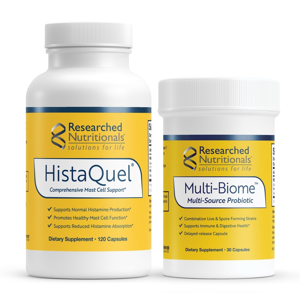 Recherches Nutritionales Mast Cell Support Duo - HistaQuel to Supports Normal Histamine Production (120 Capsules) & Multi-Biome Multi Strain Probiotic pour Immune & Histamine Support (30 Capsules)