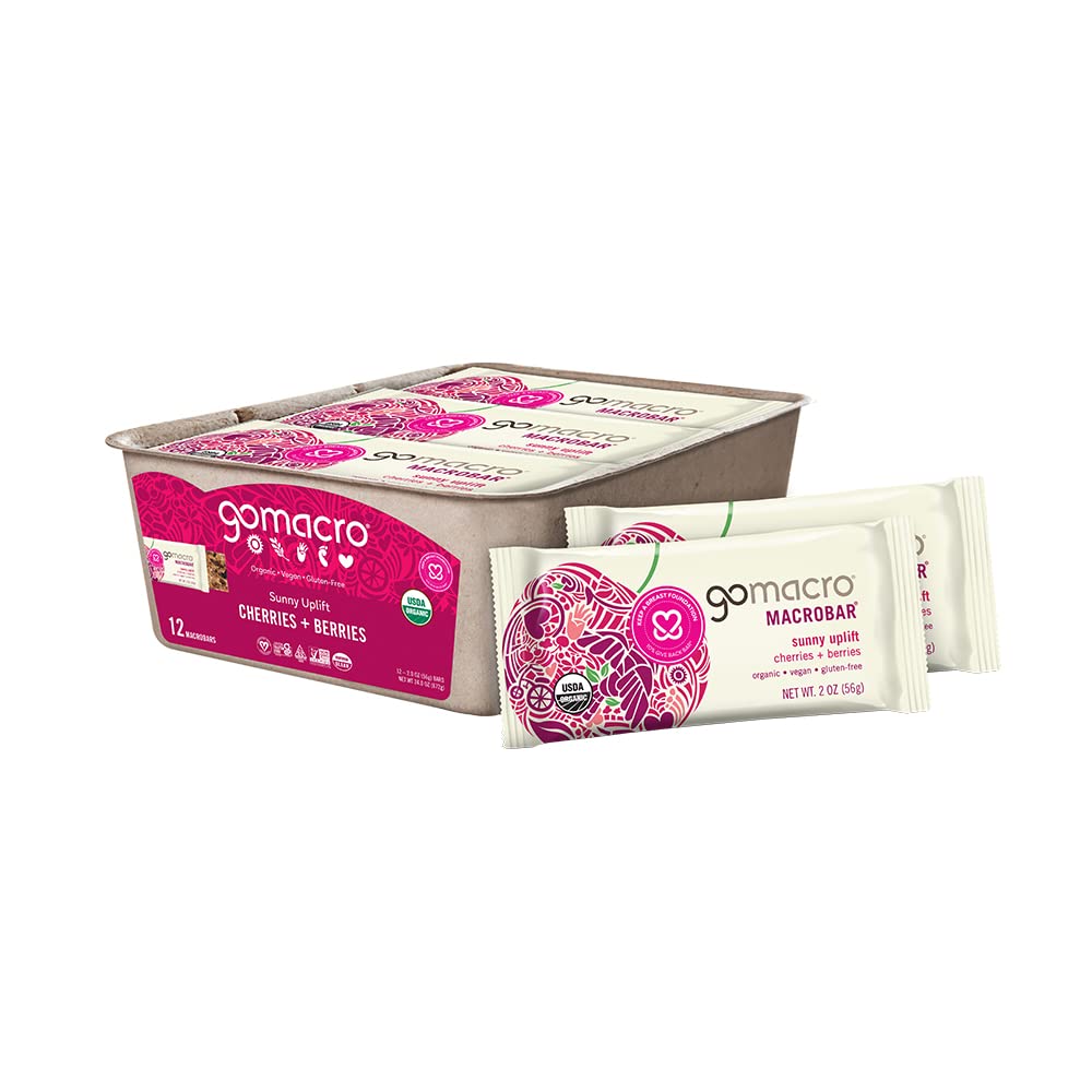 GoMacro MacroBar Organic Vegan Snack Bars - Ciliegie + Ciliegie (2.0 bar di oncia, 12 conte)