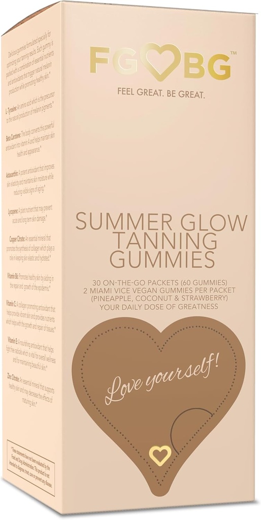 Sommer Glow Tanning Gummis - Miami Vice Flavor - Ananas, Kokosnuss, & Erdbeere - Vegan - Glutenfrei - Dairy-Free - Natürliche Inhaltsstoffe - Essentielle Nährstoffe - Reisegröße - 30 -Day Supply