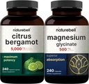 NatureBell Glycinate de Magnésium Capsules 500mg & Citrus Bergamot Capsules Véggie 5 000 mg Équivalent Pack de Bundle