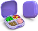 Tägliche Pille Organizer 4 Kompartimente, kleine Pille Box Portable Travel Pill Case, Mini Pill Container für Geldbörse Tasche, Kompakte Reise Medizin Organizer für Vitamin, Cod Liver Oil, Supplement (Purple)